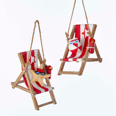 Kurt Adler Starfish and Beach Ball On Beach Chair Ornaments, (Set of 12)