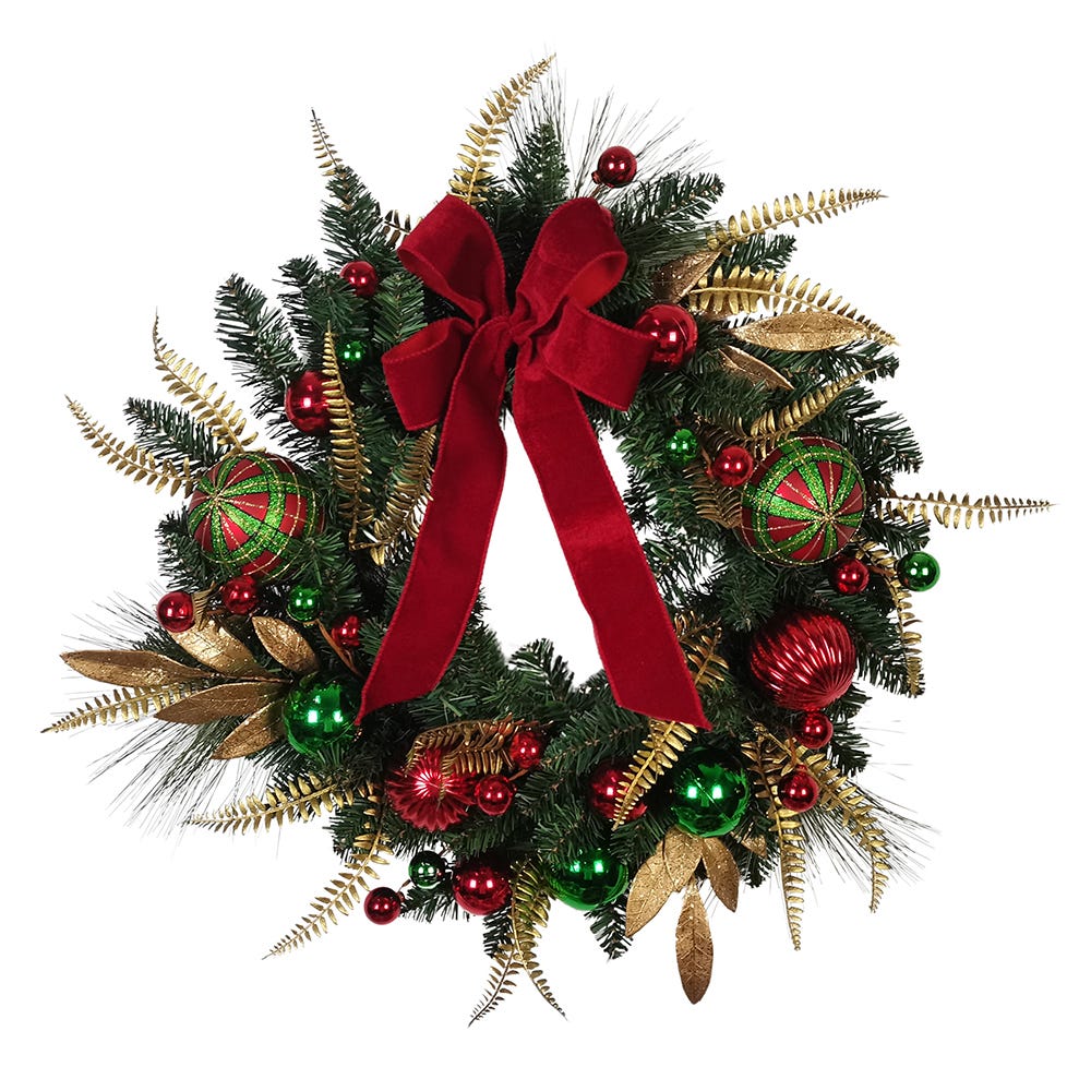 Kurt Adler 24-Inch Gold, Red and Green Ribbon Wreath - Thumbnail 2