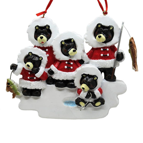 Kurt Adler Eskimo Bear Fishing Family Of 5 Ornament For Personalization (Set of 6)