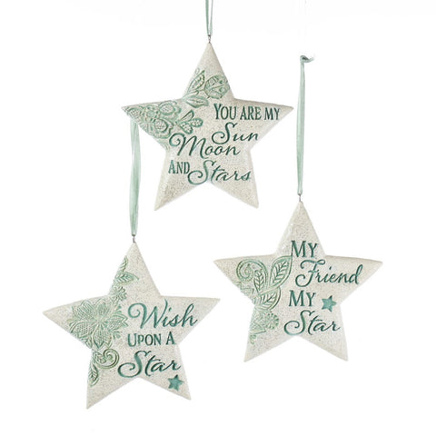 Kurt Adler Sage Green and Soft White Stars With Saying Ornaments (Set of 12)