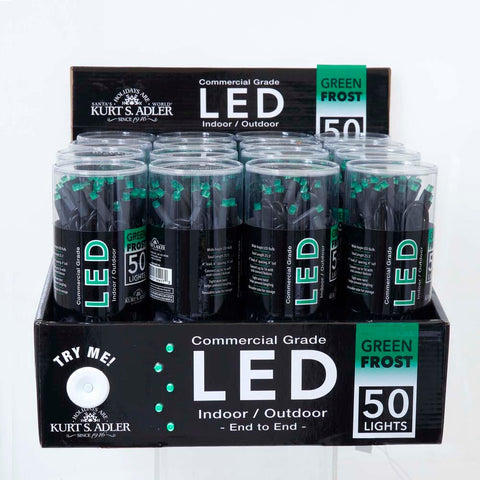 Kurt Adler UL 50-Light 5MM Green Frost Wide Angle LED Light Set With Black Wire (Set of 16)