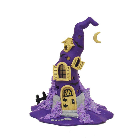 Kurt Adler Kurt Adler 10.43-Inch Claydough Halloween Purple LED Witch Hat Tablepiece