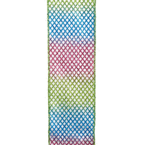 Kurt Adler Green, Pink and Blue Check Pattern Ribbon (Set of 6)